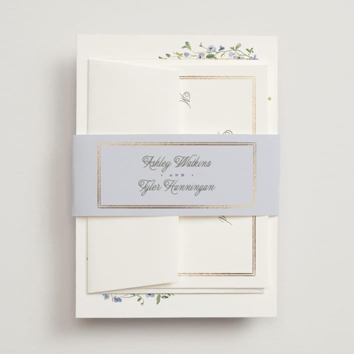 "Flowering Vine" - Belly Bands in Bluebell by Everett Paper Goods - Assembled with Invitation