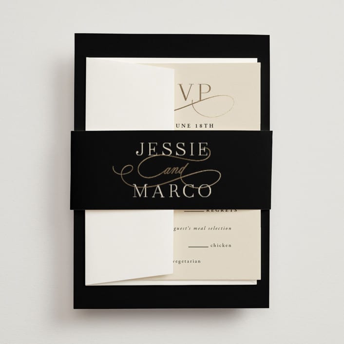"Black Tie Affair" - Belly Bands in Onyx by Hooray Creative - Assembled with Invitation