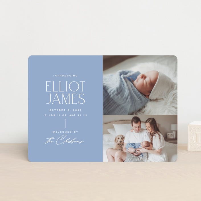 "Announcing Elegance" - Birth Announcements in Periwinkle by Jessica Corliss - Front