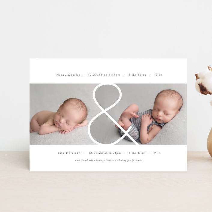 "Twin & Twin" - Birth Announcements in Snow by Lauren Chism - Front