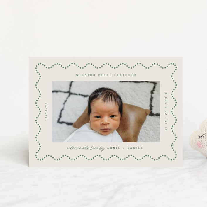 "Squiggle" - Birth Announcements in Moss by Kelly Watkins - Front