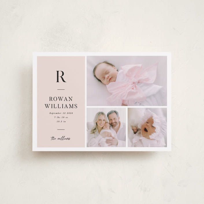 "Monogram Block" - Birth Announcements in Blush by Robert and Stella - Front