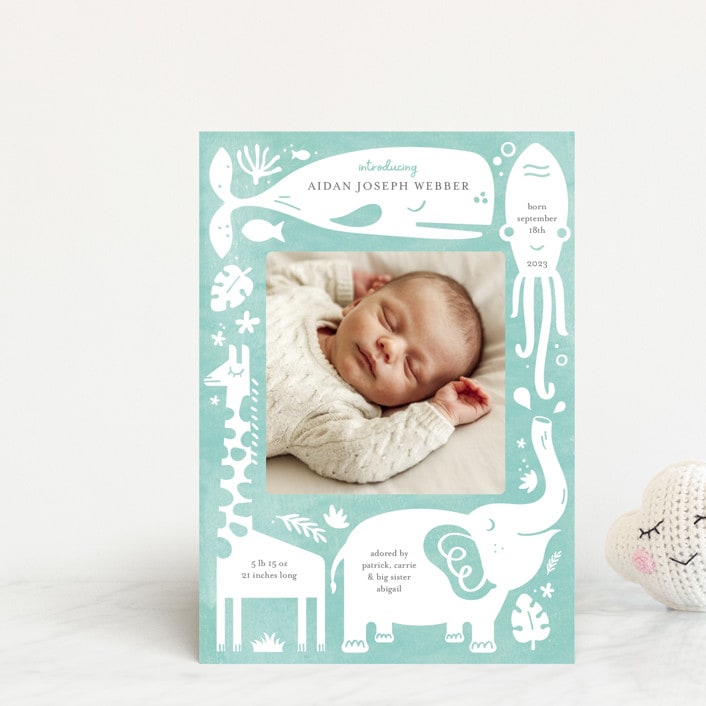 "All God's Creatures" - Birth Announcements in Narwhal by Carrie ONeal - Front