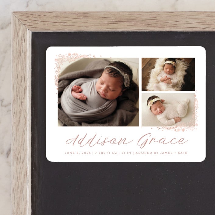 "Delicate Collage" - Birth Announcements in Burnt Rose by Amy Payne - Front