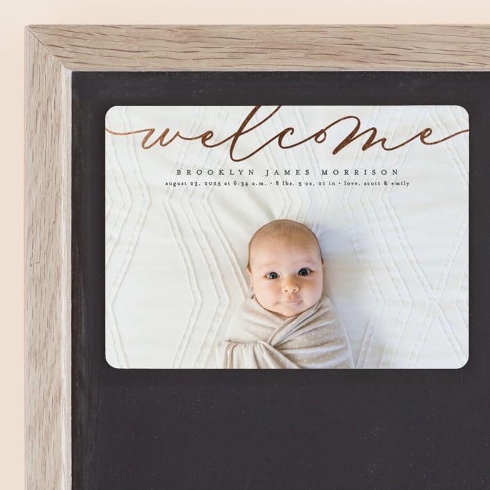 "Welcome Ribbon" - Birth Announcements in Charcoal by Erica Krystek - Front