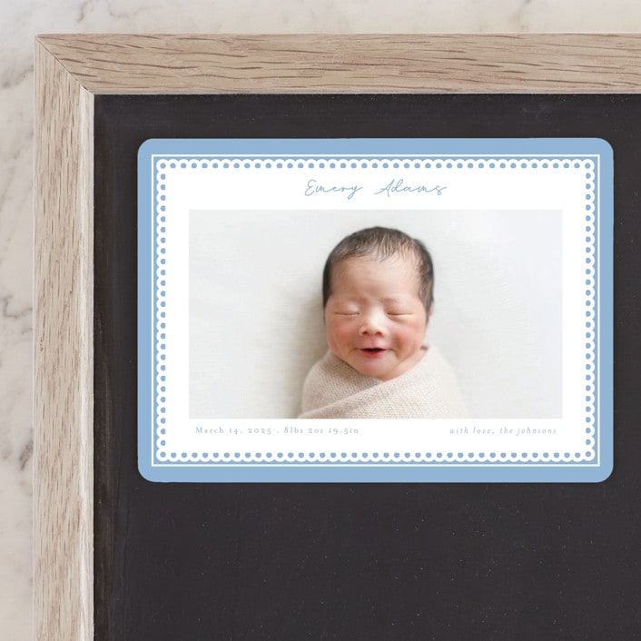 "Stitched Frame" - Birth Announcements in Sky by Nicole Walsh - Front