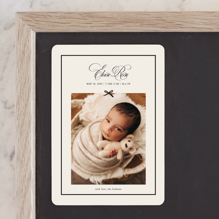 "Elegant Bow Holiday" - Birth Announcements in Charcoal by Chelsea Petaja - Front