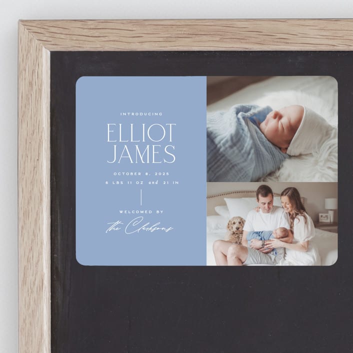 "Announcing Elegance" - Birth Announcements in Periwinkle by Jessica Corliss - Front