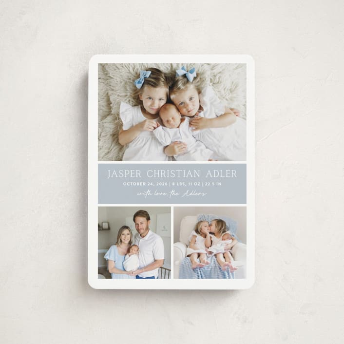 "Color Block" - Birth Announcements in Bluebell by Vanessa Doyle - Front