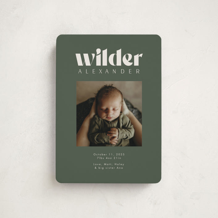 "Big Type" - Birth Announcements in Forest by Kristen Knechtel - Front