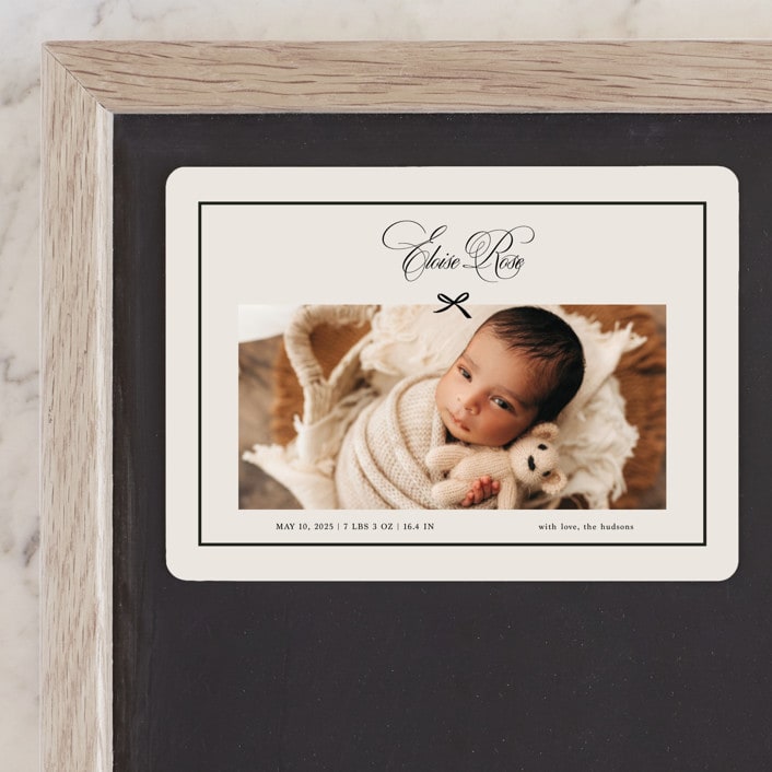 "Elegant Bow Holiday" - Birth Announcements in Charcoal by Chelsea Petaja - Front