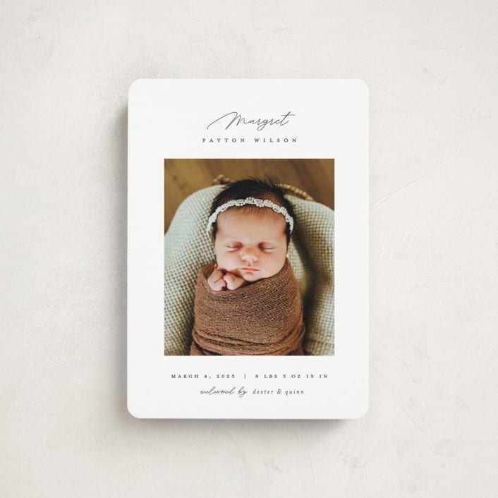 "Simply Lovely" - Birth Announcements in Pearl by Pixel and Hank - Front