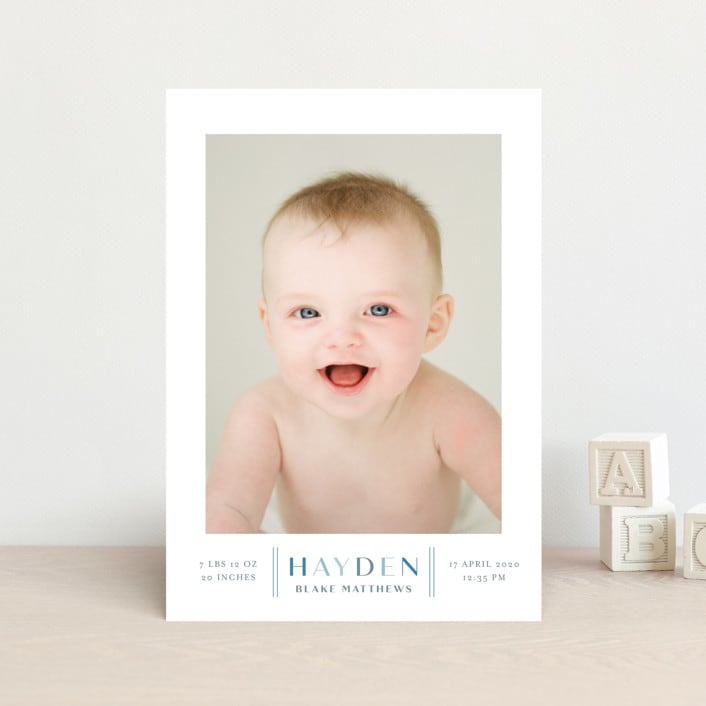 "Modern Chic" - Birth Announcements in Sky by Shirley Lin Schneider - Front
