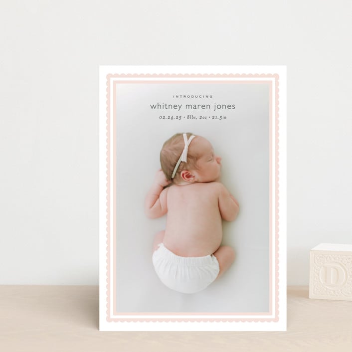 "Scalloped Border" - Birth Announcements in Baby Blush by Carolyn MacLaren - Front