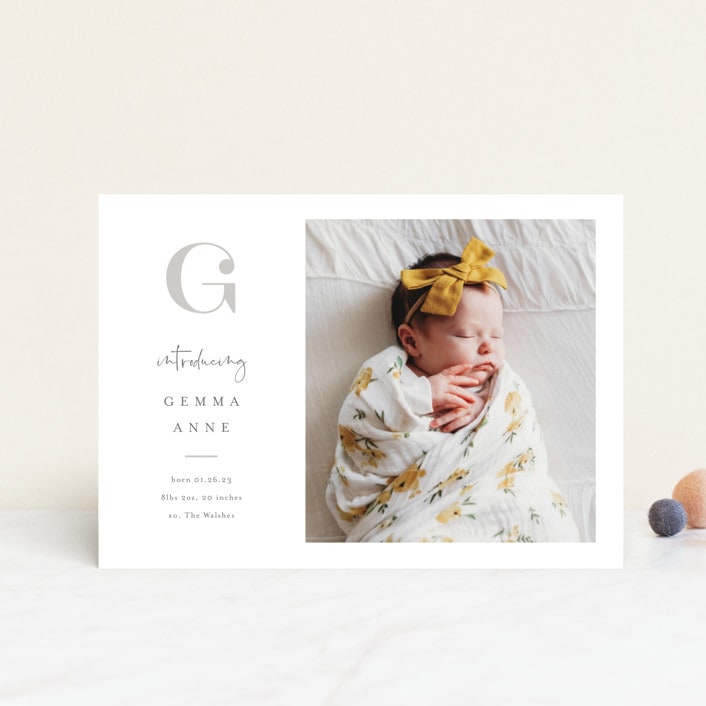 "Initial Love" - Birth Announcements in Gray by Carolyn MacLaren - Front