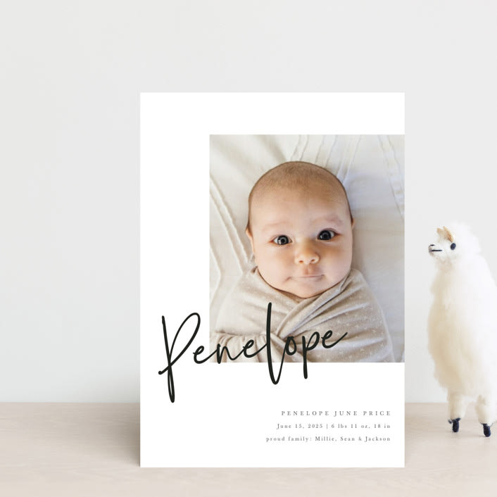"Clean Lines" - Birth Announcements in Blackboard by Amy Payne - Front
