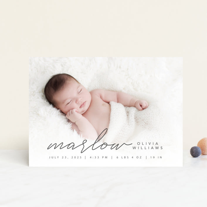 "Marlow" - Birth Announcements in Graphite by Megan Cash - Front