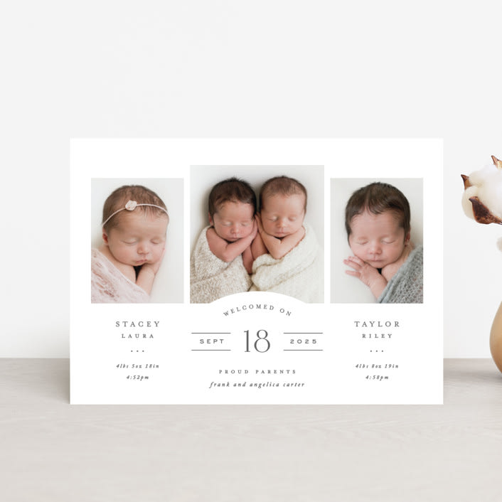 "Twinsies" - Birth Announcements in Slate by Hooray Creative - Front