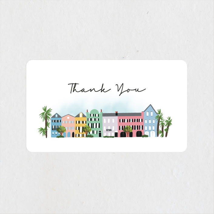 "Rainbow Row Weekend" - Wedding Favor Stickers in Cloud by Becky Nimoy - Front