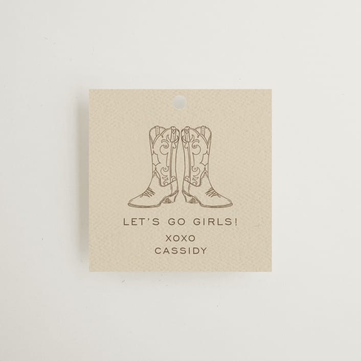 "Boots, Beers, and Bubbly" - Wedding Favor Tags in Sand by Cindy Reynolds - Front