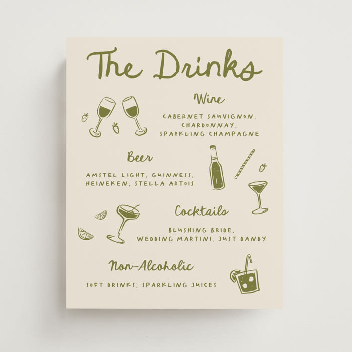 "Playful Doodles" - Bar Signs in Olive by Carmia Jordaan - Front