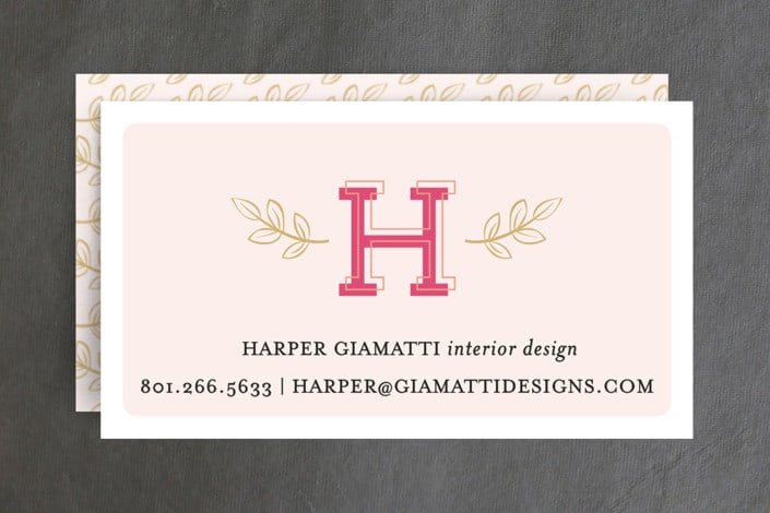 "Leafy Initial" - Business Cards in Rose by Iwona K - Front