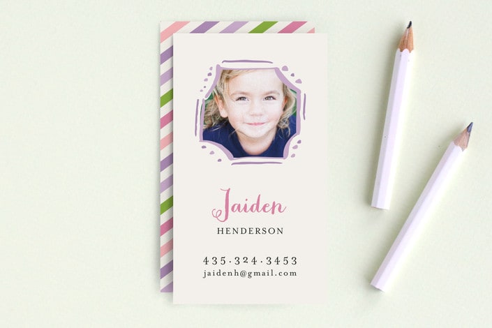 "Playful Frame" - Business Cards in Lilac by Iwona K - Front