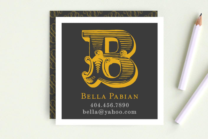 "Initial Caps" - Business Cards in Curry Yellow by chica design - Front