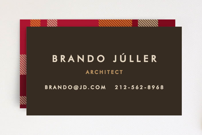 "Savant Plaid" - Business Cards in Granite by Yolanda Mariak Chendak - Front