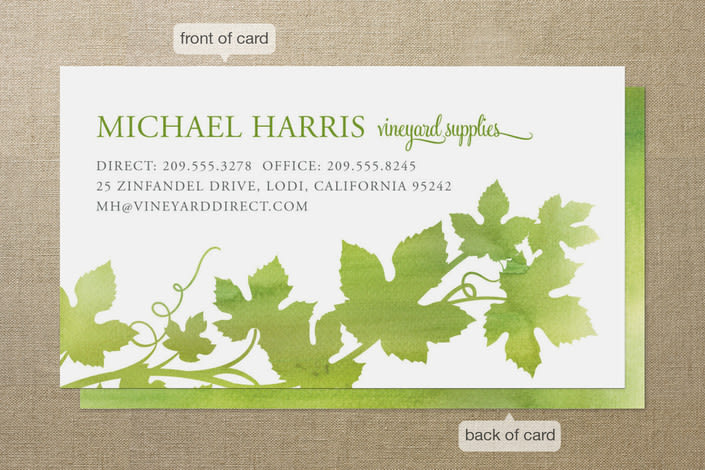 "Watercolor Vineyard" - Business Cards in Grass Green by Jill Means - Front