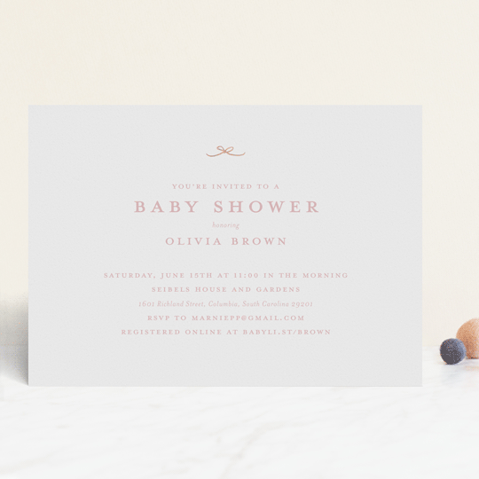 "Tiny Bow" - Baby Shower Invitations in Blush by Buddy Creative - Front