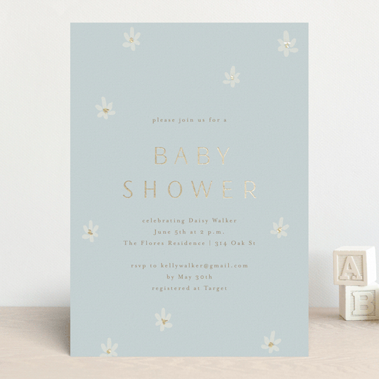 "Daisies" - Baby Shower Invitations in Baby Blue by Ani Somi - Front