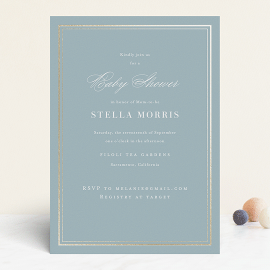 "Polished" - Baby Shower Invitations in Powder Blue by Jennifer Postorino - Front