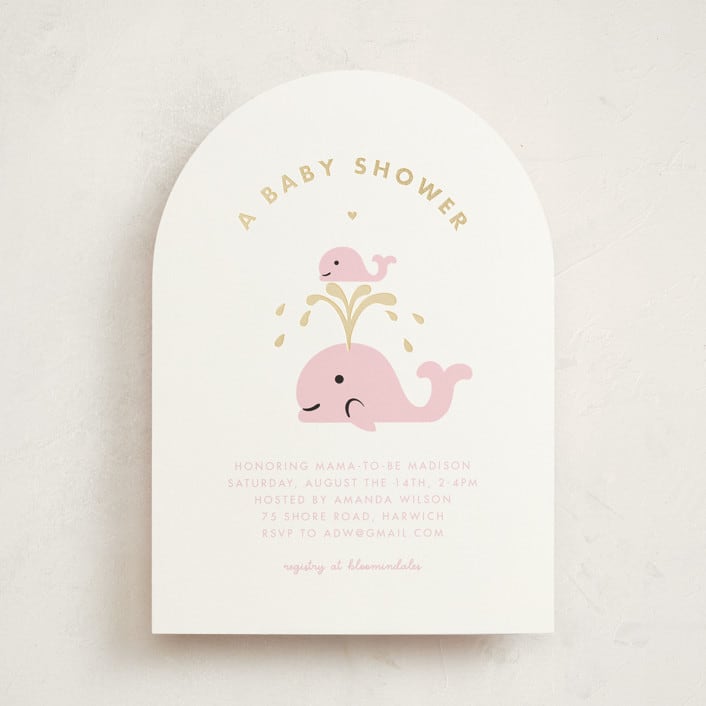 "Baby Whale On The Way" - Baby Shower Invitations in Baby Pink by mo kelley - Front