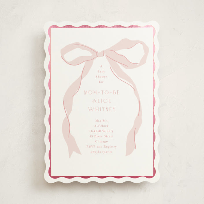 "Fframed Bow" - Baby Shower Invitations in Blush by Baumbirdy - Front
