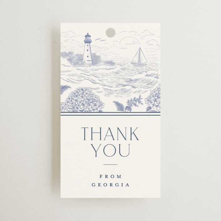 "Coastal Toile" - Bridal Shower Favor Tags in Periwinkle by Jenna Holcomb - Front