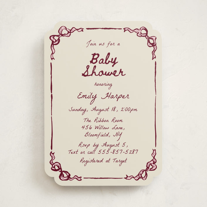 "Bow Corners" - Baby Shower Invitations in Rosewood by Cass Loh - Front