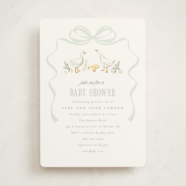 "Storybook Geese" - Baby Shower Invitations in Mint by Everett Paper Goods - Front