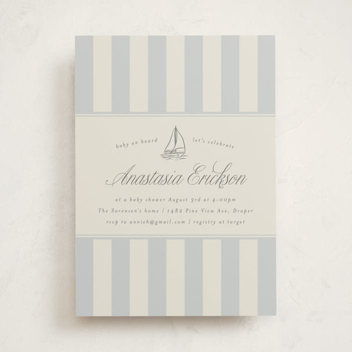"On Board" - Baby Shower Invitations in Sailor by Stephanie Hawkes - Front
