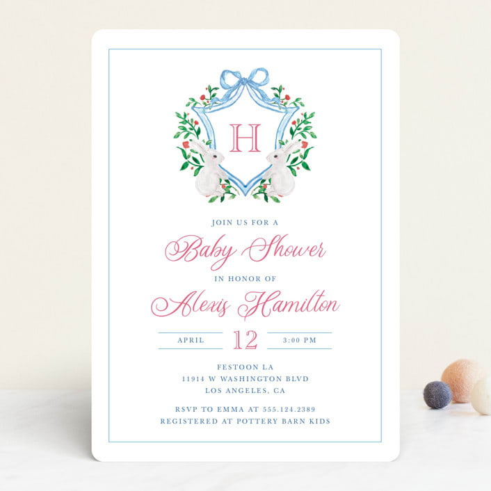 "bunny crest" - Baby Shower Invitations in Cotton Candy by Cass Loh - Front