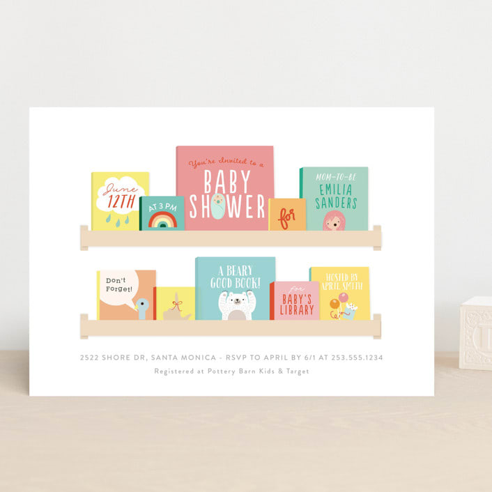 "Modern Book Shelf" - Baby Shower Invitations in Brights by Itsy Belle Studio - Front