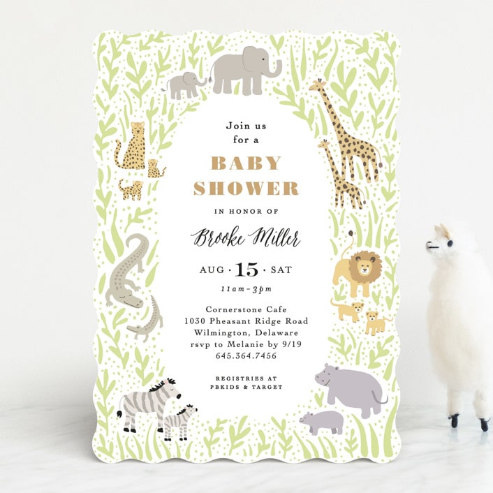 "Savannah animals" - Baby Shower Invitations in Sage by Jennifer Wick - Front