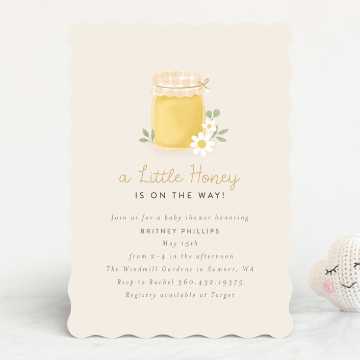 "Little Honey" - Baby Shower Invitations in Greige by Itsy Belle Studio - Front