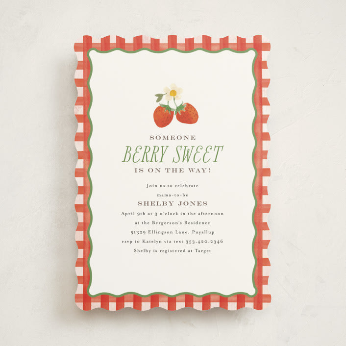 "So Berry Sweet" - Baby Shower Invitations in Strawberry by Itsy Belle Studio - Front
