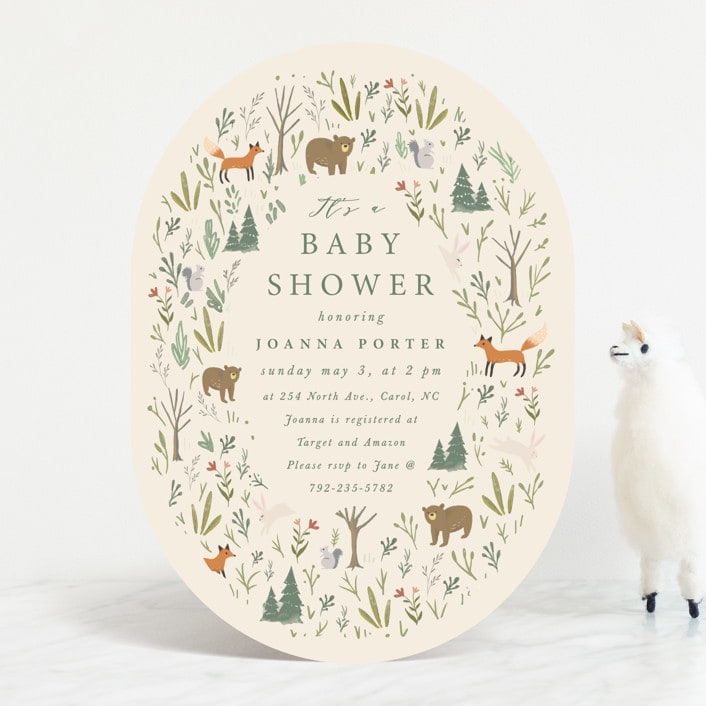 "Oval Forest" - Baby Shower Invitations in Sand by Hannah Williams - Front