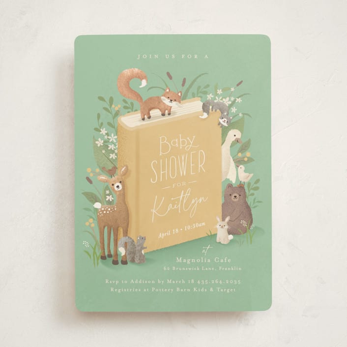 "Storybook" - Baby Shower Invitations in Mint by Jennifer Wick - Front