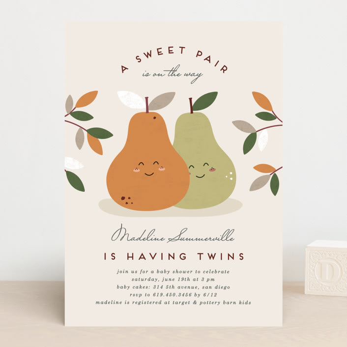 "Sweet Pair" - Baby Shower Invitations in Clay by Erica Krystek - Front