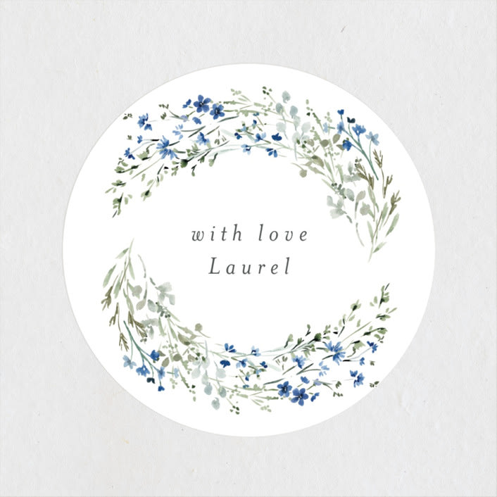 "In The Full Bloom" - Bridal Shower Favor Stickers in Bluebell by Petra Kern - Front