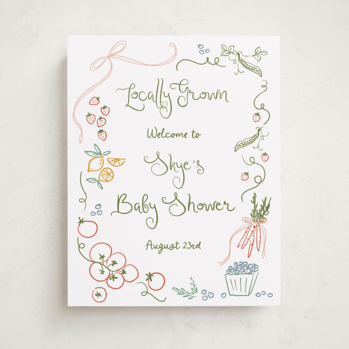 "Locally Grown Sketch" - Baby Shower Welcome Signs in Meadow by Jenna Holcomb - Front