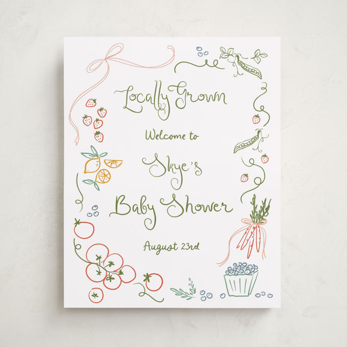 "Locally Grown Sketch" - Baby Shower Welcome Signs in Meadow by Jenna Holcomb - Front